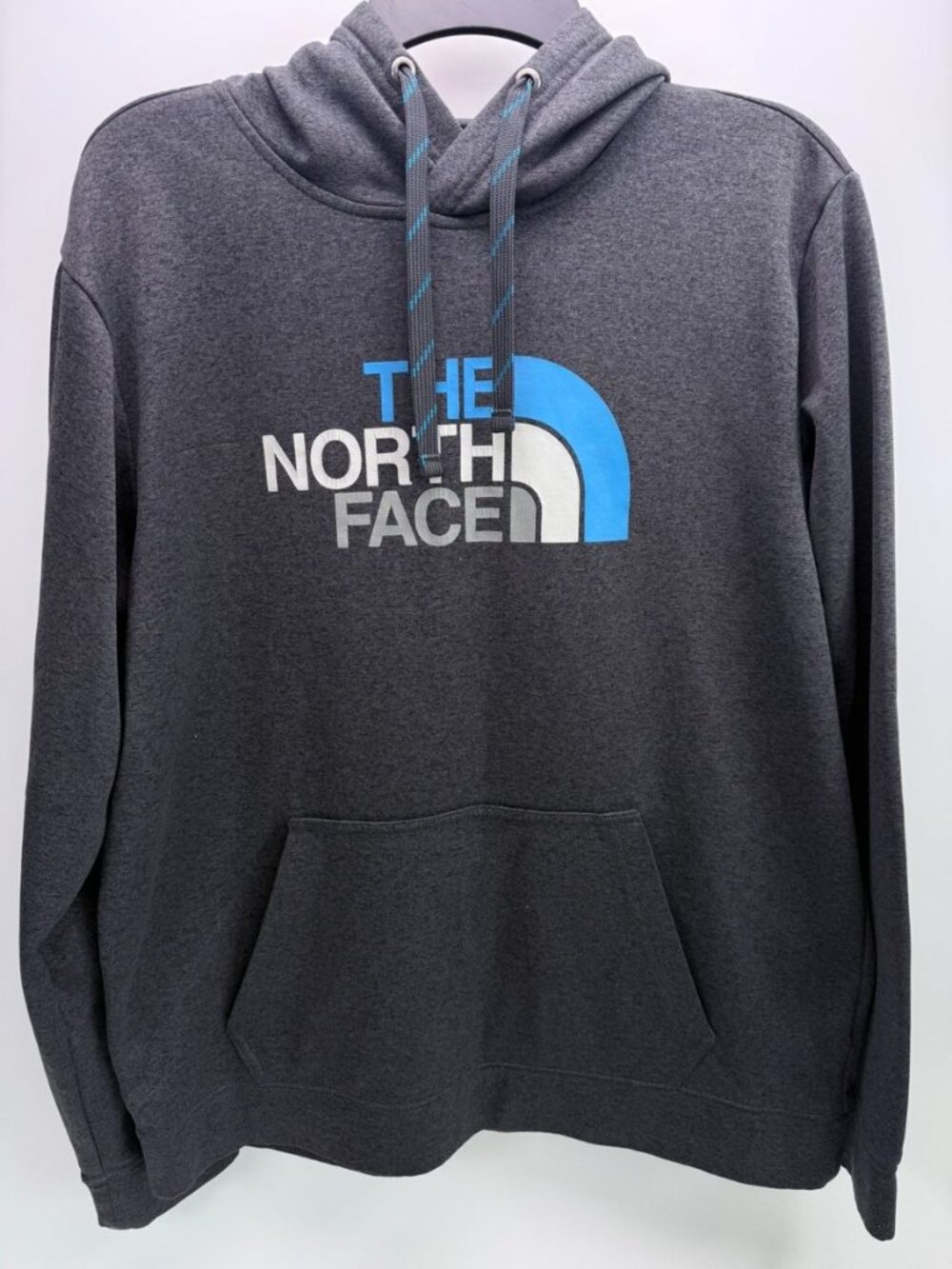 The North Face Hoodie Men's Large Gray Heather Half Dome Logo Pullover Blue